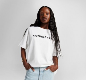 Converse Oversized Wordmark T-Shirt Blanche | ZD7902645