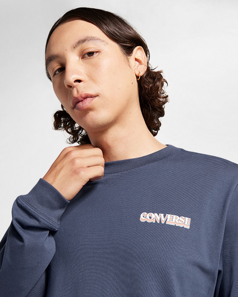 Converse All Star D'hiver Chill Long-Sleeve T-Shirt Bleu | HE4590832