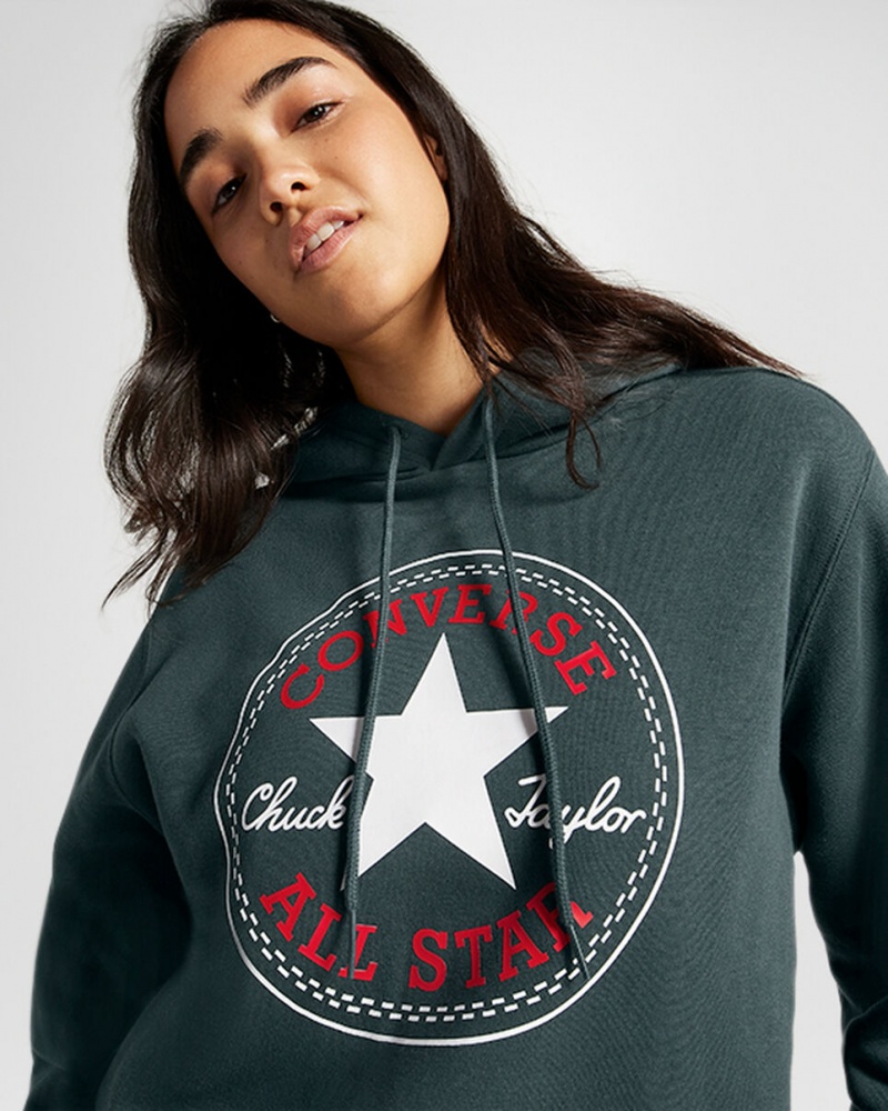 Converse Converse Go-To All Star Patch Standard-Fit Fleece Pullover Hoodie Vert | KB3491805