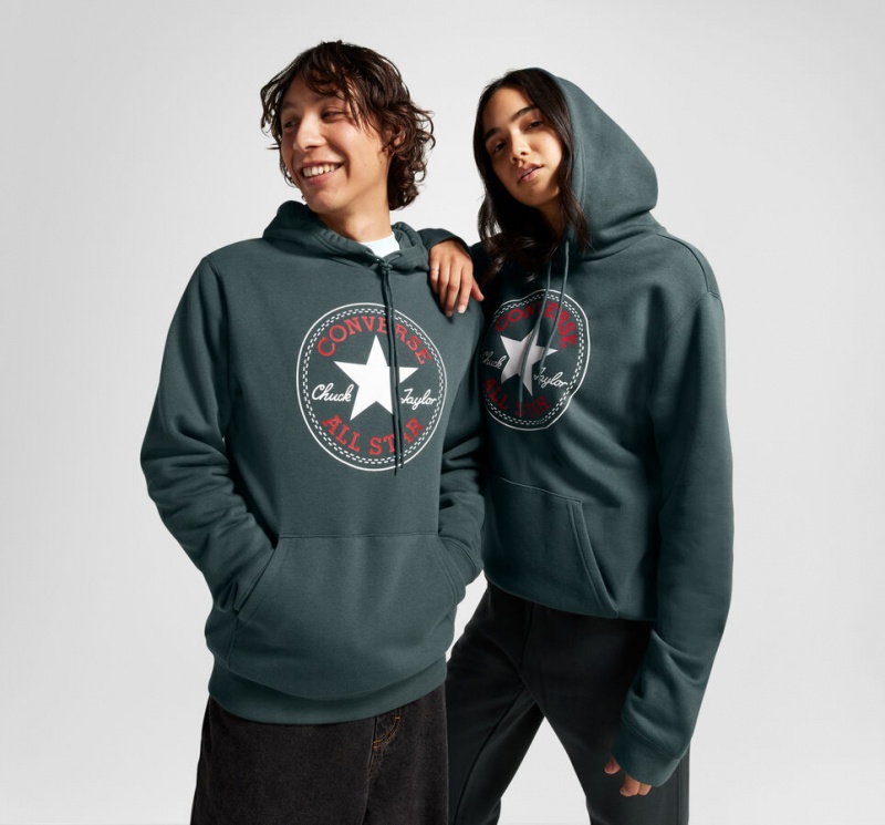 Converse Converse Go-To All Star Patch Standard-Fit Fleece Pullover Hoodie Vert | KB3491805