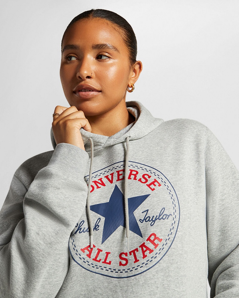 Converse Converse Go-To All Star Patch Standard-Fit Fleece Pullover Hoodie Grise | HU8720419