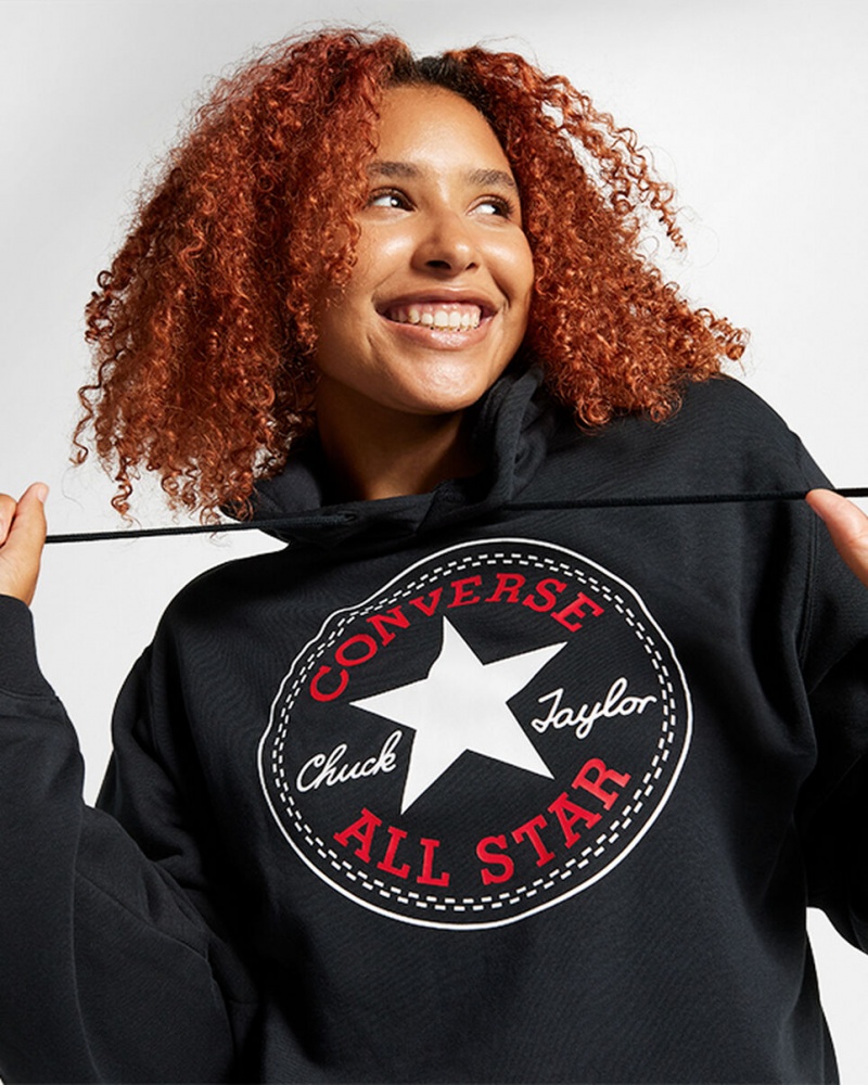 Converse Converse Go-To All Star Patch Standard-Fit Fleece Pullover Hoodie Noir | JQ1049862