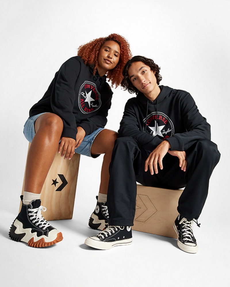 Converse Converse Go-To All Star Patch Standard-Fit Fleece Pullover Hoodie Noir | JQ1049862