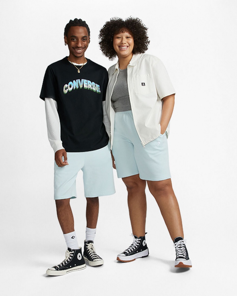 Converse Converse Go-To Embroidered Star Chevron Standard-Fit Fleece Corta Aqua Mist | EJ7048631